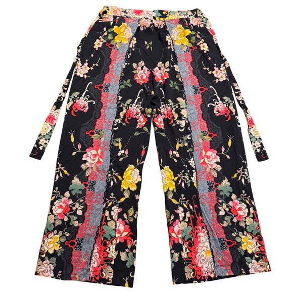 Johnny Was Pants - Johnny Was Helena Split Leg Pants Womens Small Floral Coverup Tie Waist Colorful
